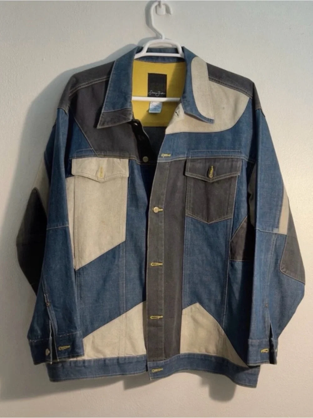 Sean John Patchwork Denim Jacket in Blue and Gray